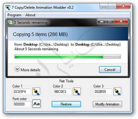تصویری از اجرای  Copy Delete Animation Modder
